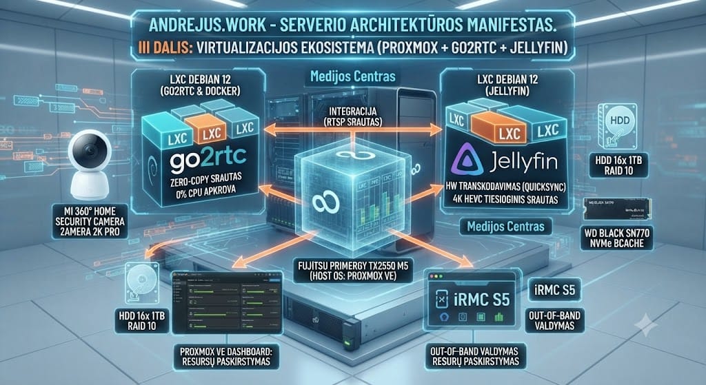 III DALIS: VIRTUALIZACIJOS EKOSISTEMA (PROXMOX + GO2RTC + JELLYFIN)